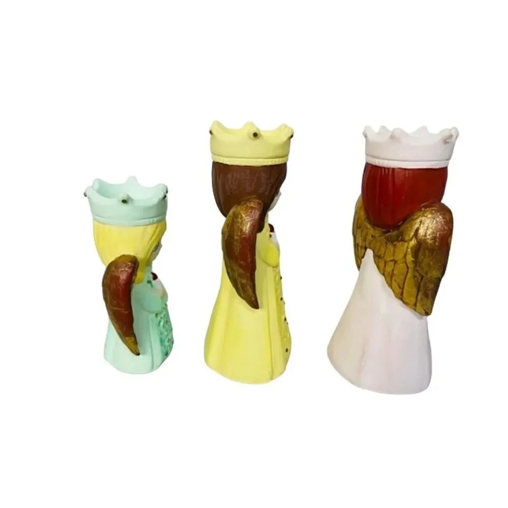 MCM Hobbyist Studio Art Set of 3 Angels Green Pink Yellow 1980